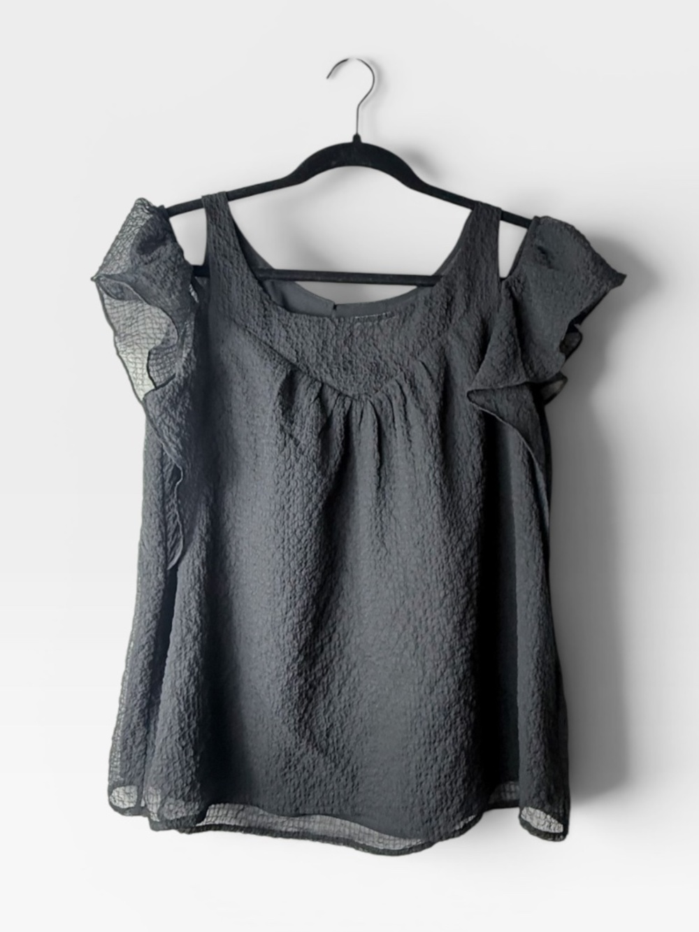 Anthropologie Maeve Nava Blouse Size 4 Black Sheer Off The Shoulder Summer (D)